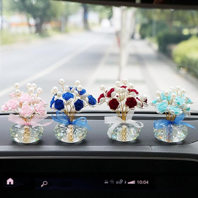 Elegant Crystal Rose Car Decor