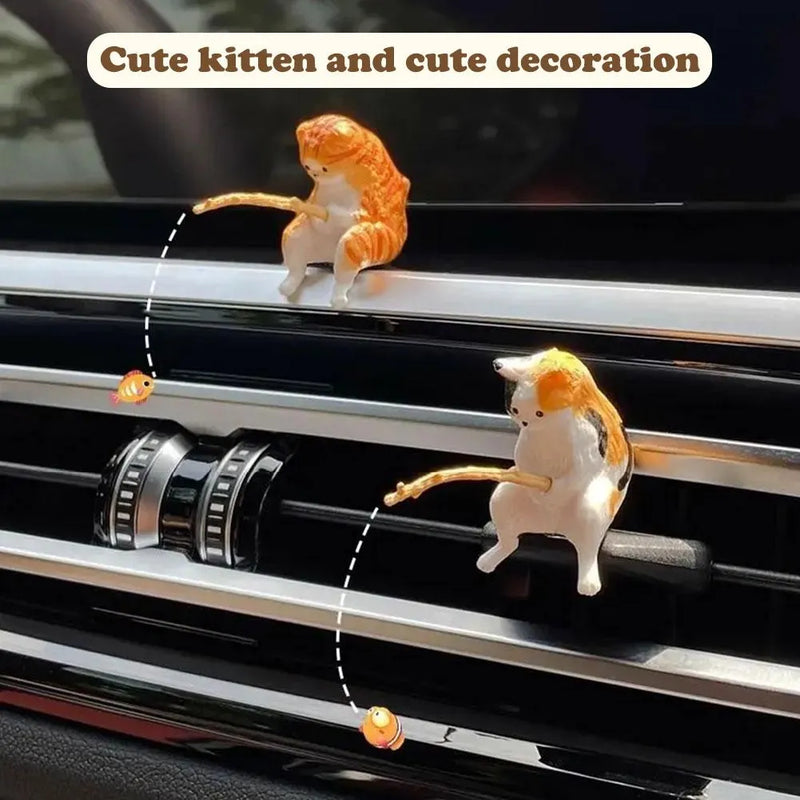 Cute Fishing Kitty Car Decor